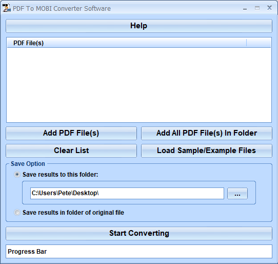 screenshot of pdf-to-mobi