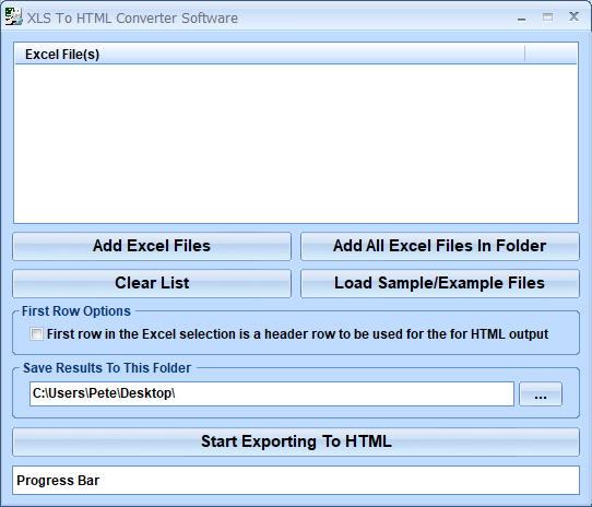 screenshot of convert-multiple-xls-files-to-html-files-software