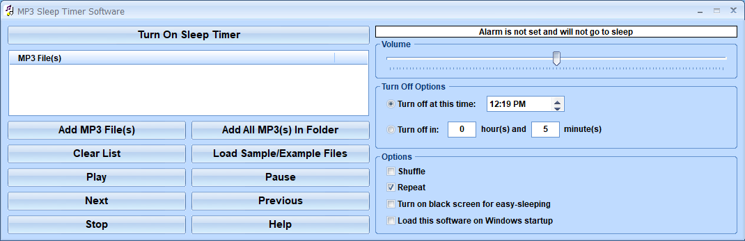 screenshot of mp3-sleep-timer-software