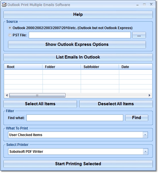 Screenshot for Outlook Print Multiple Emails Software 7.0