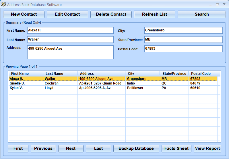 Address Book Database Software screenshot