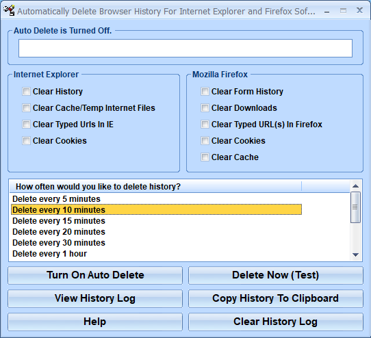 Automatically Delete Browser History For Internet Explorer and Firefox Software screenshot