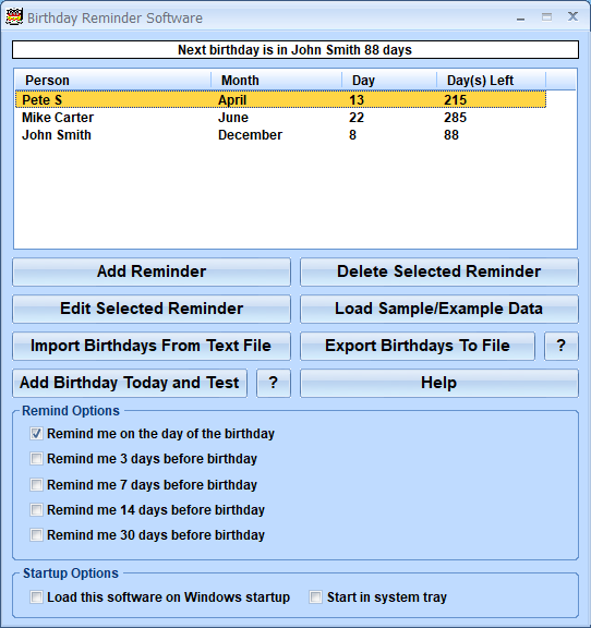 screenshot of birthday-reminder-software
