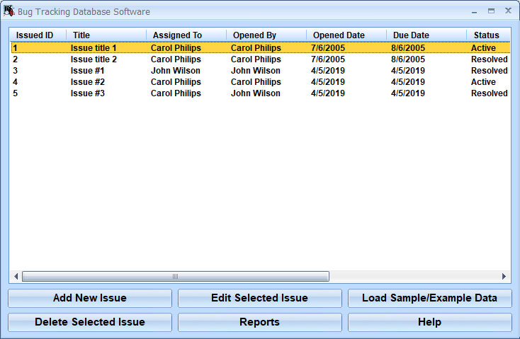 screenshot of bug-tracking-database