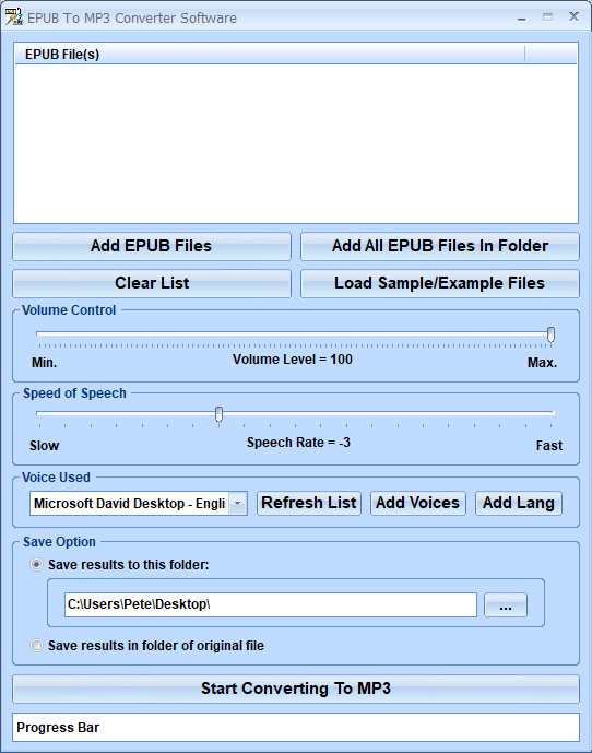 screenshot of epub-to-mp3-converter-software