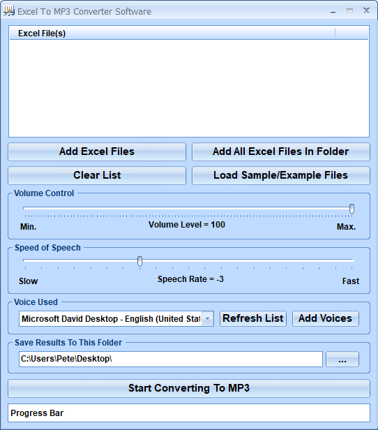 screenshot of excel-to-mp3-converter-software