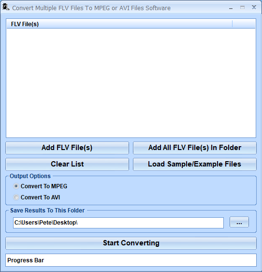 screenshot of convert-multiple-flv-files-to-mpeg-or-avi-files-software