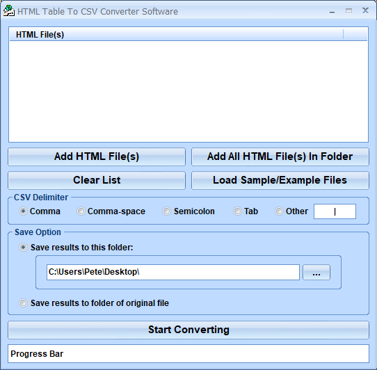 screenshot of html-to-csv-converter-software