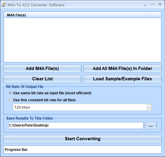 screenshot of convert-multiple-m4a-files-to-ac3-files-software