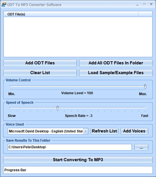 screenshot of odt-to-mp3-converter-software