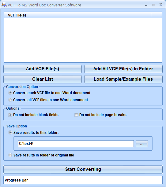 VCF To MS Word Doc Converter Software screenshot