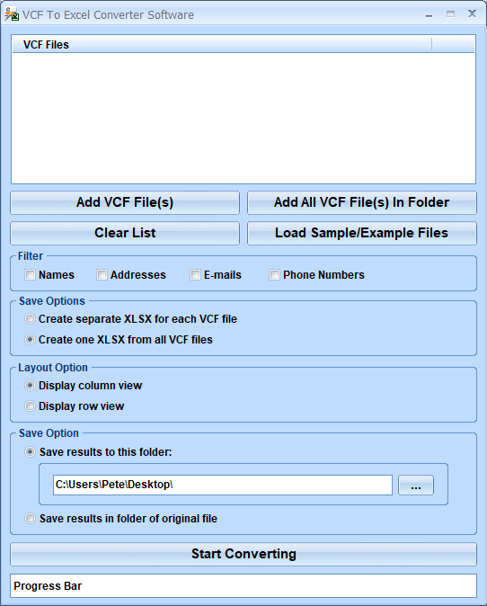 VCF To Excel Converter Software screenshot