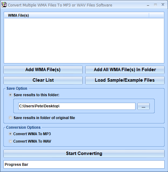 screenshot of convert-multiple-wma-files-to-mp3-or-wav-files-software