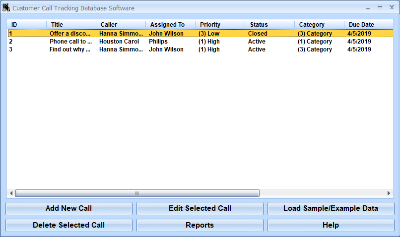 screenshot of customer-call-tracking-database