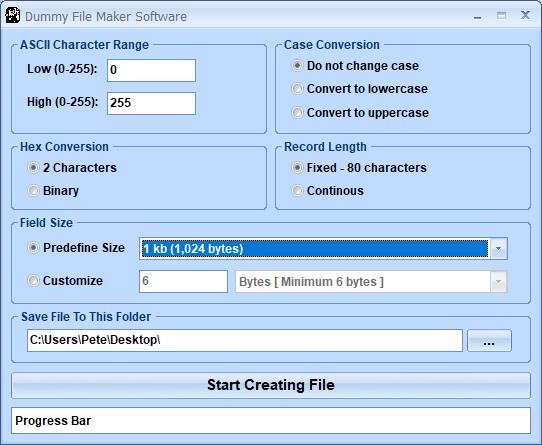 screenshot of dummy-file-maker-software