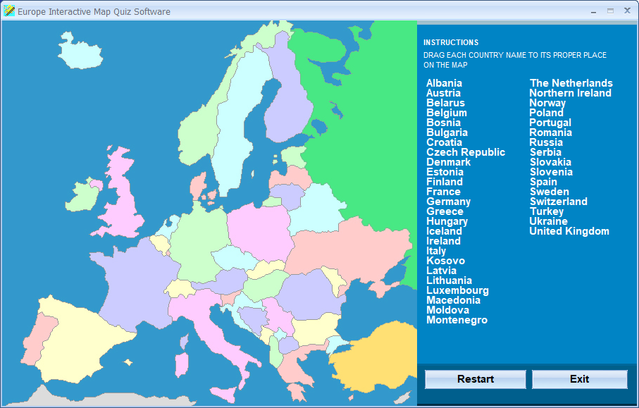 screenshot of europe-interactive-map-quiz-software