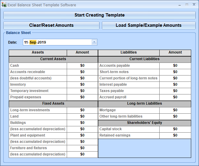 Excel Balance Sheet Template Software 7.0 full