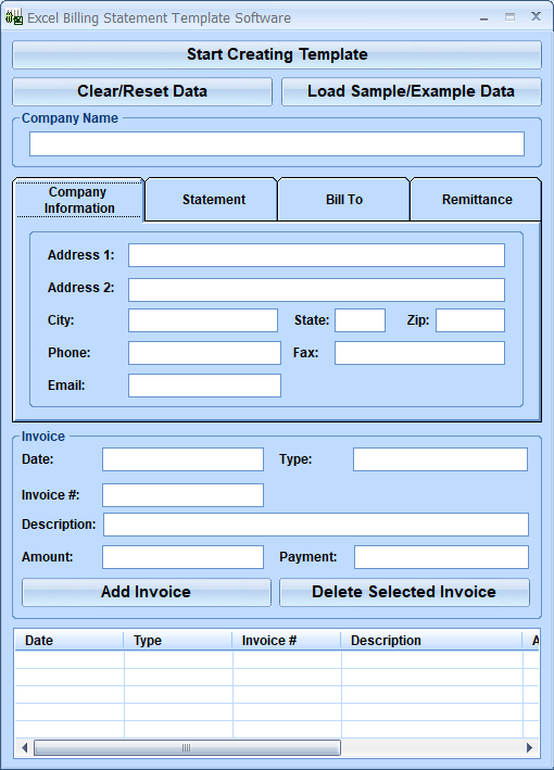 Excel Billing Statement Template Software screenshot