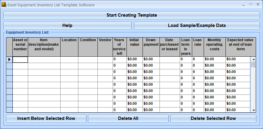 Excel Equipment Inventory List Template Software screenshot