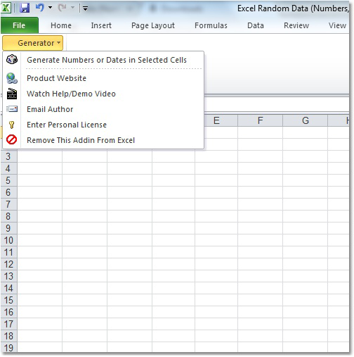 Excel Random Data (Numbers, Dates, Characters and Custom Lists) Generator Software screenshot