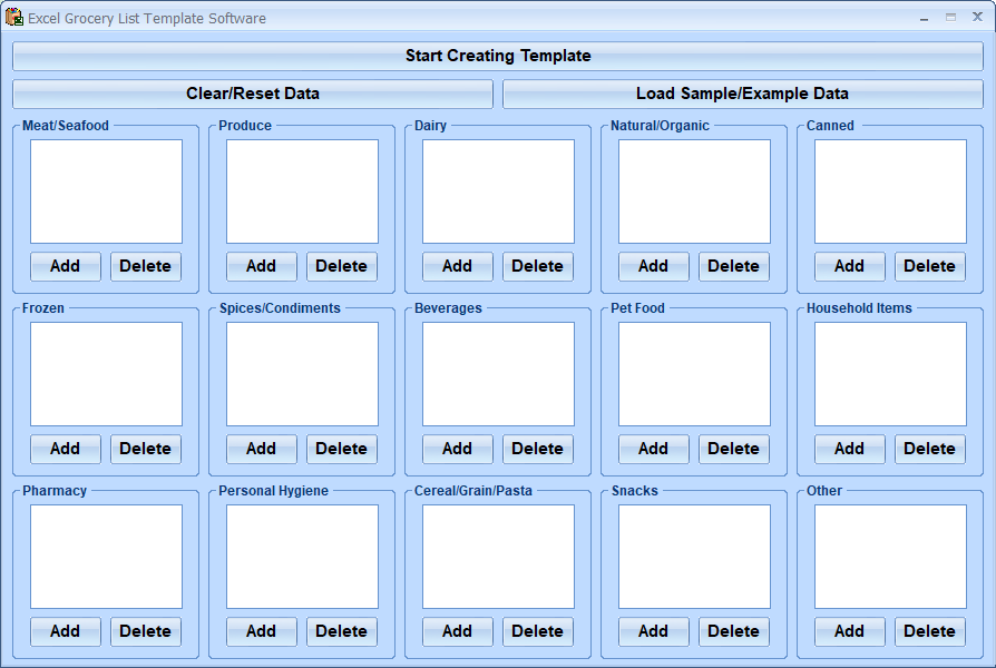 Excel Grocery List Template Software screenshot