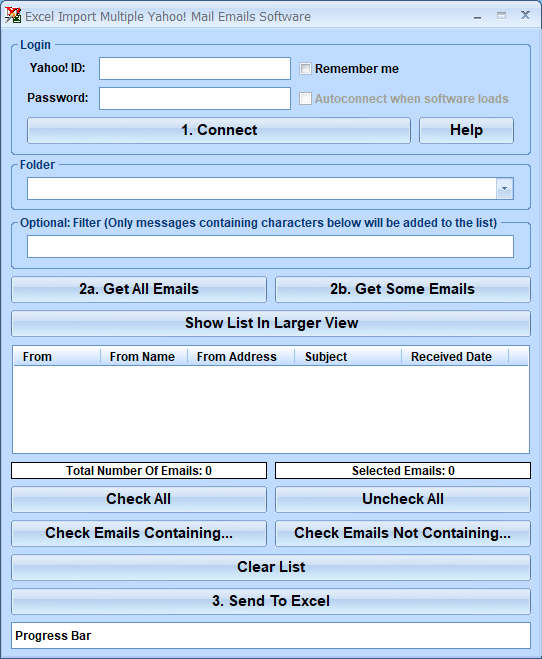 Excel Import Multiple Yahoo! Mail Emails Software screenshot