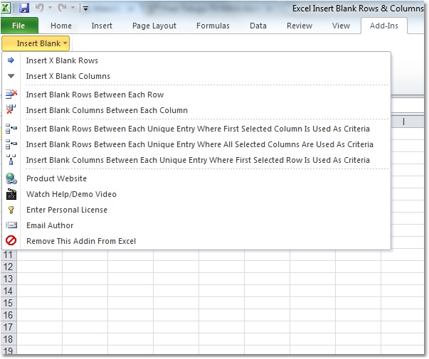 Excel Insert Blank Rows & Columns Between Data
