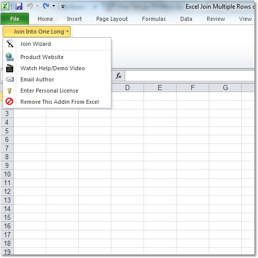 screenshot of excel-join-multiple-rows-or-columns-into-one-long-row-or-column-software