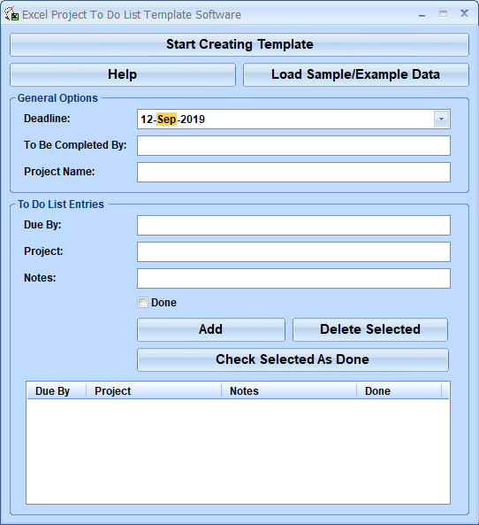 Excel Project To Do List Template Software screenshot