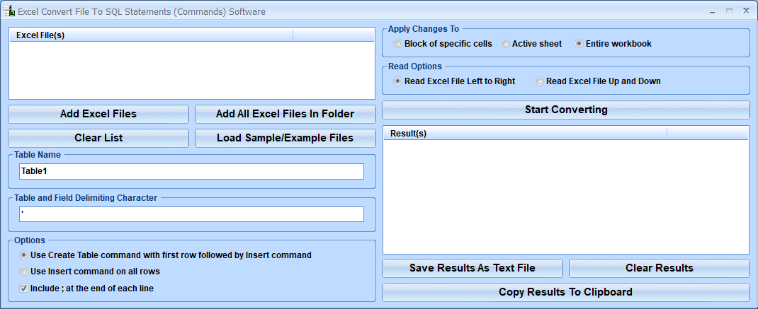 screenshot of excel-convert-file-to-sql-statements-(commands)-software
