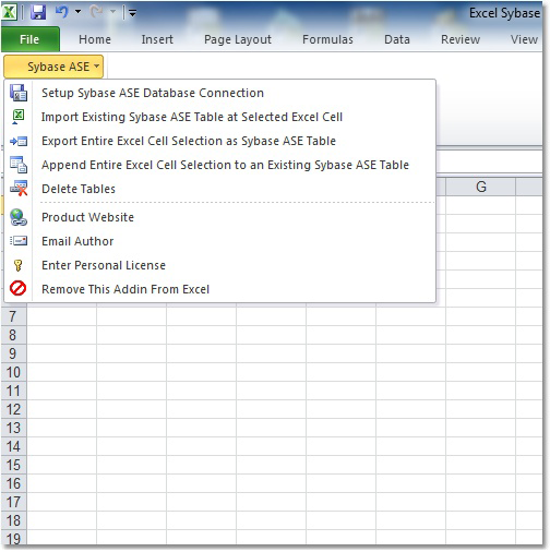 screenshot of excel-sybase-ase-import,-export-and-convert-software