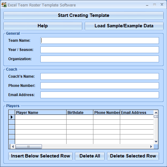 Excel Team Roster Template Software screenshot