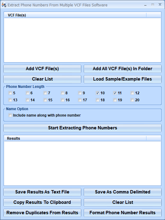 screenshot of extract-phone-numbers-from-multiple-vcf-files-software