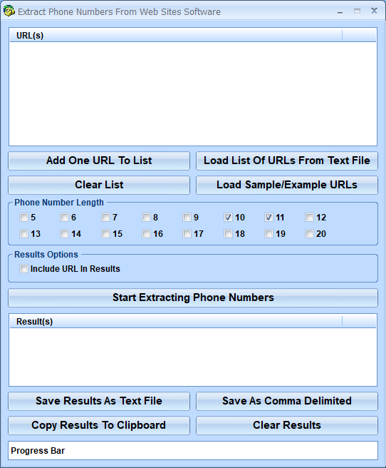 Extract Phone Numbers From Web Sites Software screenshot