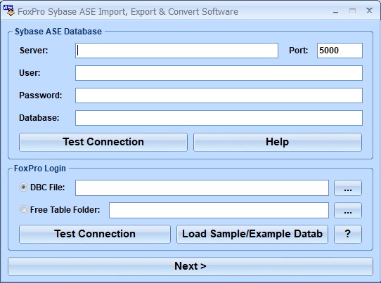 screenshot of foxpro-sybase-ase-import,-export-and-convert-software
