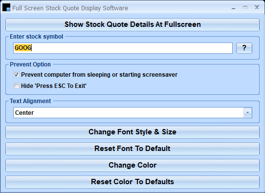 screenshot of full-screen-stock-quote-software