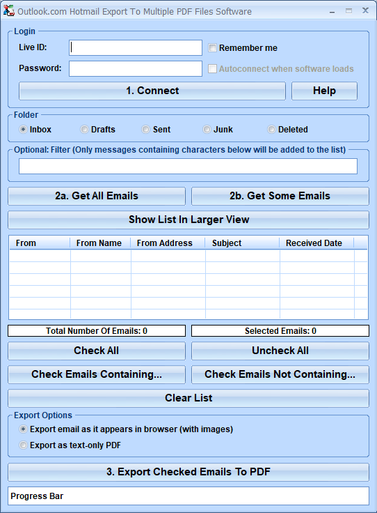screenshot of hotmail-export-to-multiple-pdf-files-software