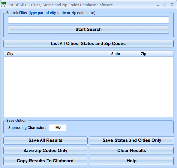 screenshot of list-of-all-us-cities,-states-and-zip-codes-database-software