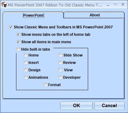 screenshot of ms-powerpoint-2007-ribbon-to-old-classic-menu-toolbar-interface-software