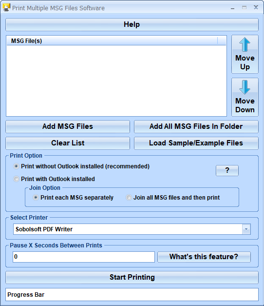screenshot of print-multiple-msg-files-software
