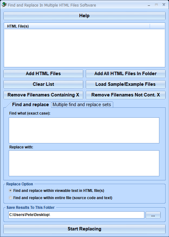 screenshot of find-and-replace-in-multiple-html-files-software