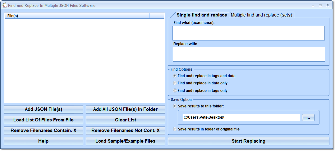 Find and Replace In Multiple JSON Files Software screenshot