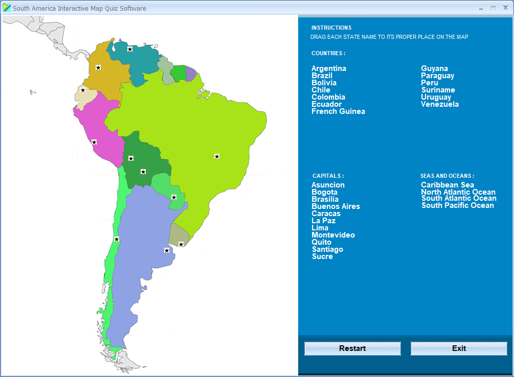 screenshot of south-america-interactive-map-quiz-software