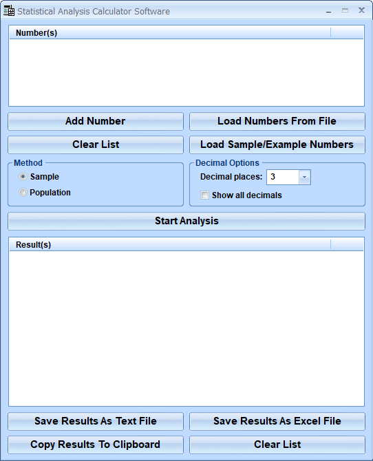 Statistical Analysis Calculator Software screenshot