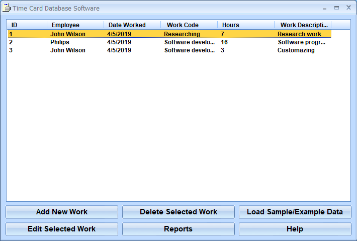 screenshot of time-card-database-software