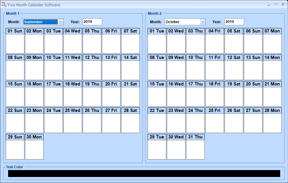 screenshot of two-month-calendar-software