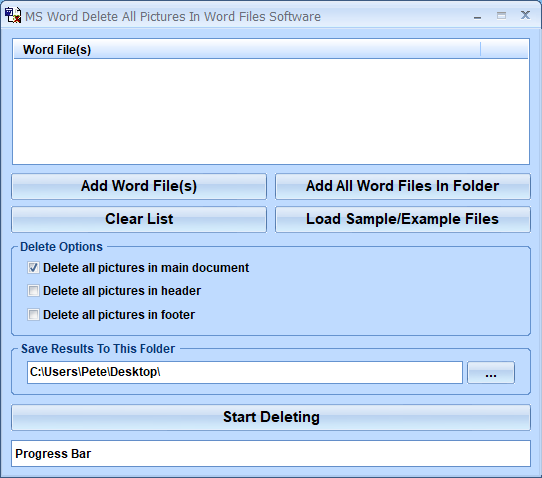 MS Word Delete All Pictures In Word Files Software screenshot