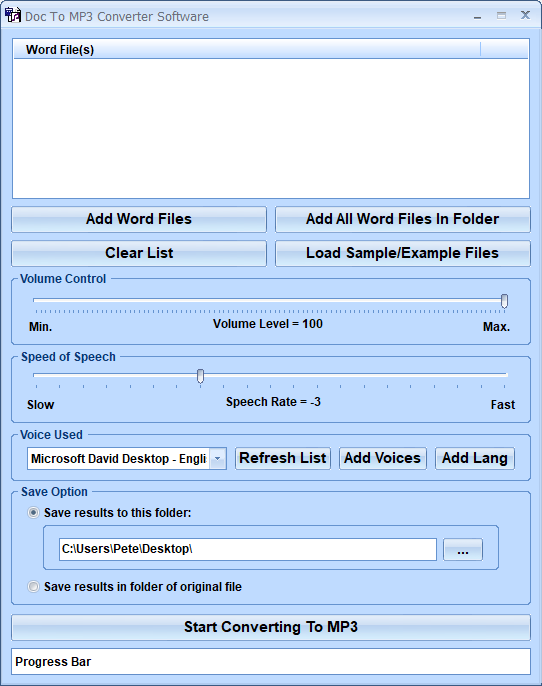 screenshot of doc-to-mp3-converter-software