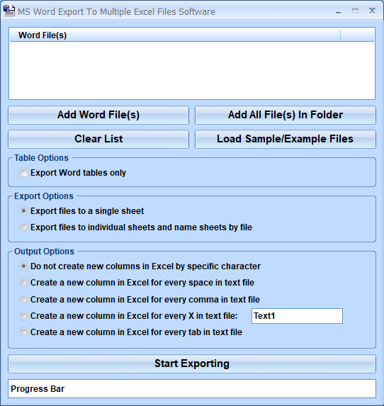 MS Word Export To Multiple Excel Files Software screenshot