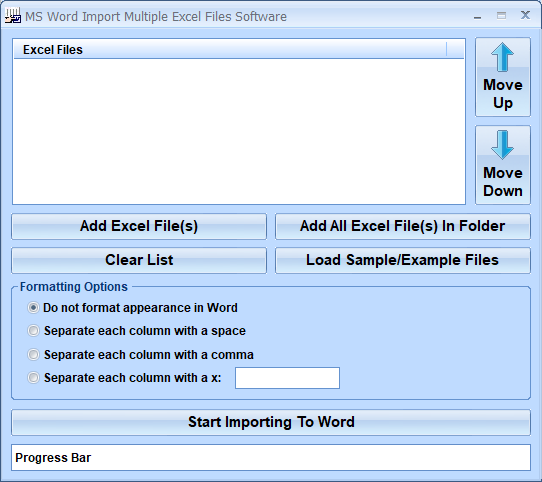 screenshot of ms-word-import-multiple-excel-files-software